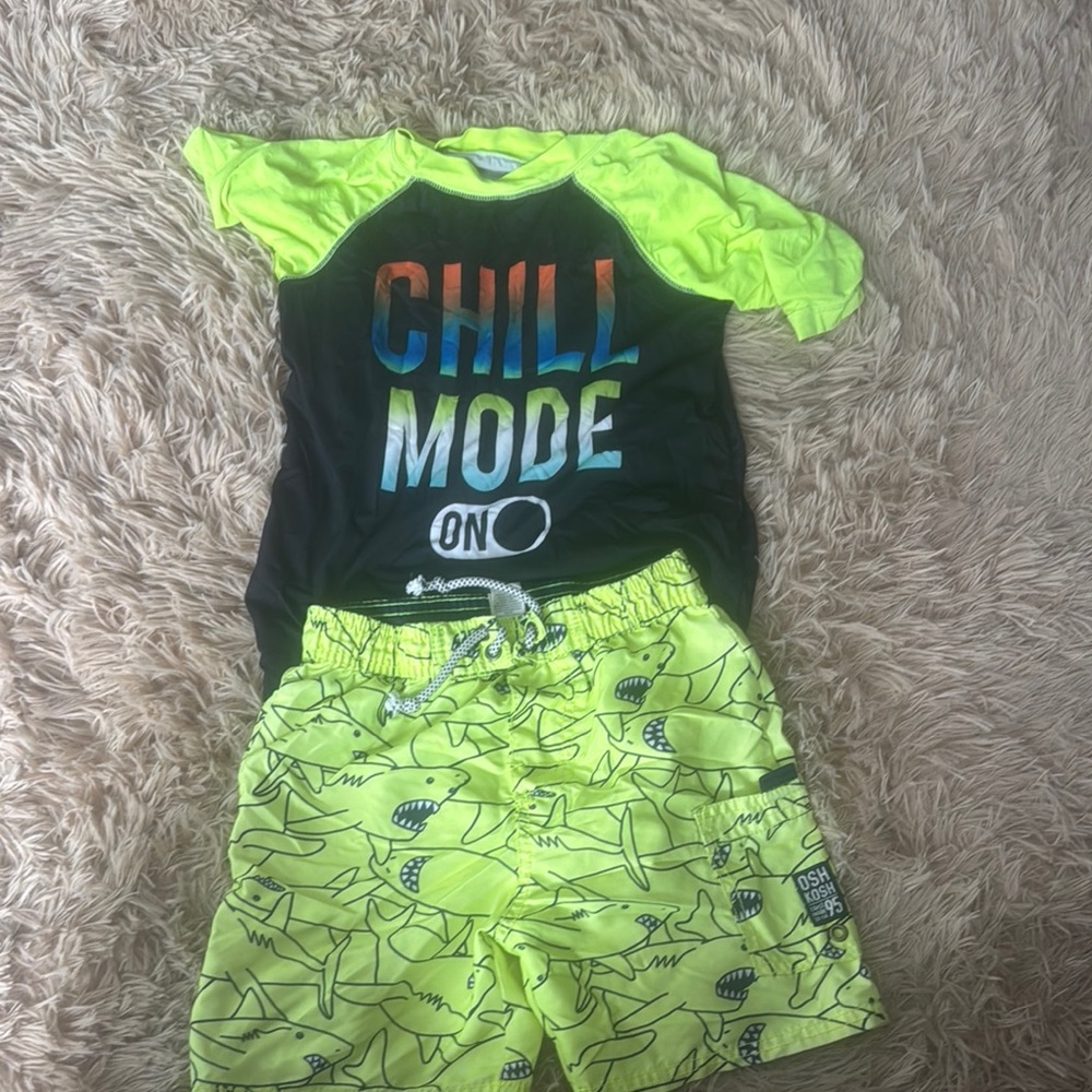 Neon Chill Mode Swim Tee and Swim Shorts Set